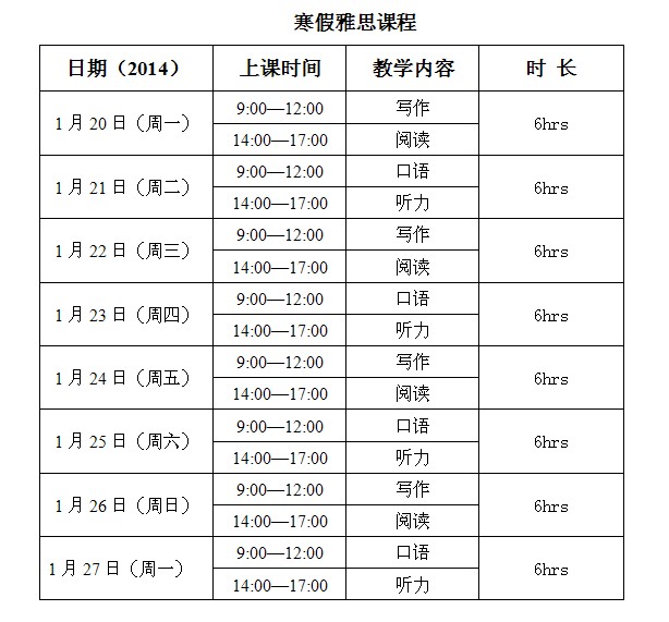 托福课程安排表2